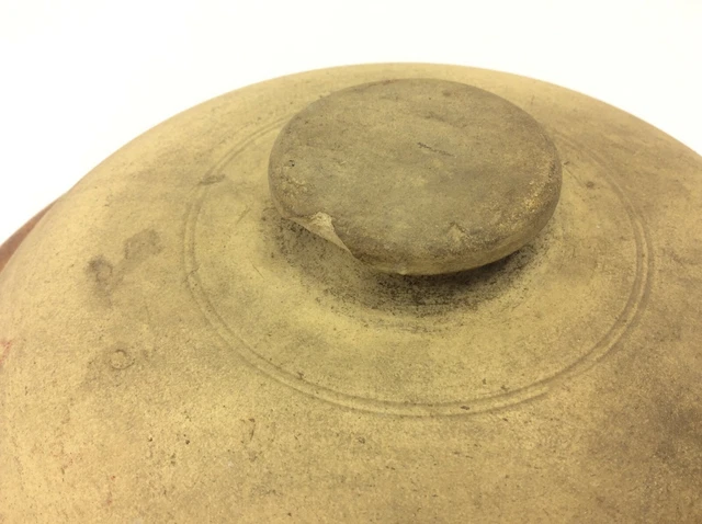 Antique Stoneware Large Handmade Brown Glazed Interior Crock Top Lid Cover 6