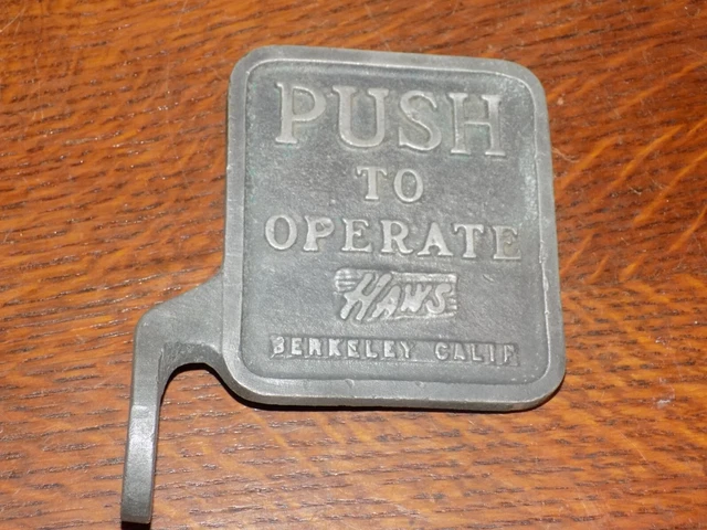 Vintage Haws Push To Operate Embossed Metal Vending Machine Handle