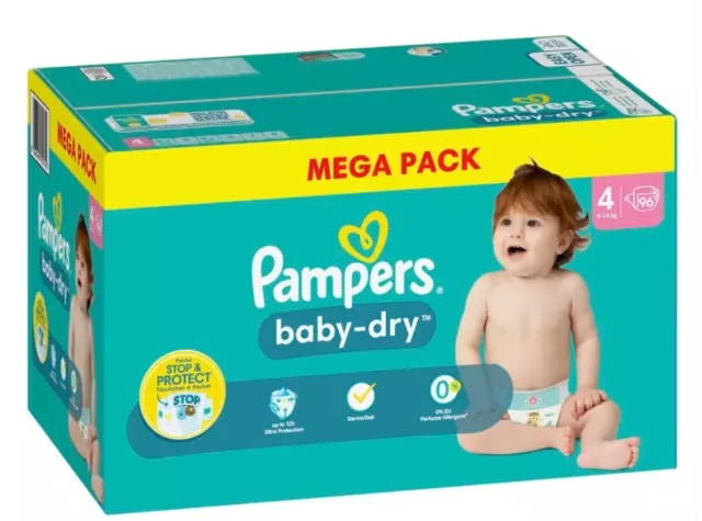 Mega Pack 96 Couches PAMPERS " Baby-Dry " Taille 4 (9 à 14 KG) Lot Changes Bébé