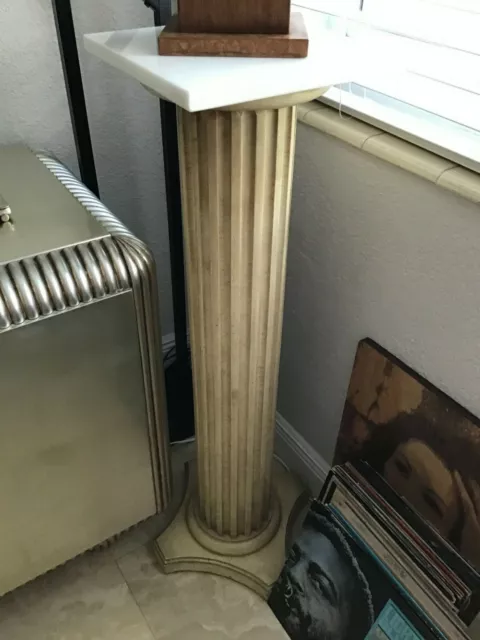 White Onyx Top on a Neoclassical Solid Wood Column Pedestal Plant Stand
