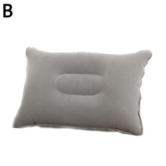 Gray Inflatable PVC And Nylon Pillow Soft Blow up Sleep Best Camping Cushion V5H