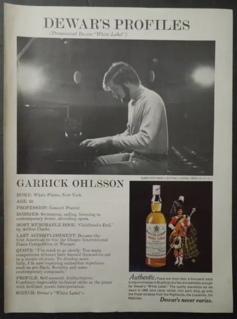 1974 DEWARS White Label Scotch Magazine Ad - Concert Pianist Garrick Ohlsson