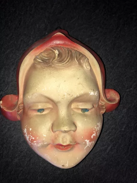 Vintage Wall Mount String Holder Dutch Girl Red Riding Hood? Plaster