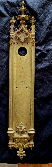 Fabulous Antique Victorian Mansion / Palace Huge Brass Fancy Door Knob Backplate