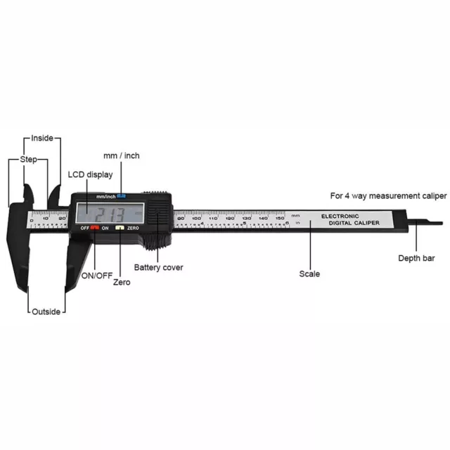 Vernier Micrometer Caliper Gauge 6'' Inch 150mm Digital Electronic  Carbon Fiber 3