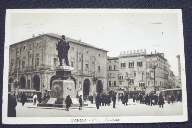 antica cartolina PARMA PIAZZA GARIBALDI 1933 old postcard animata tram
