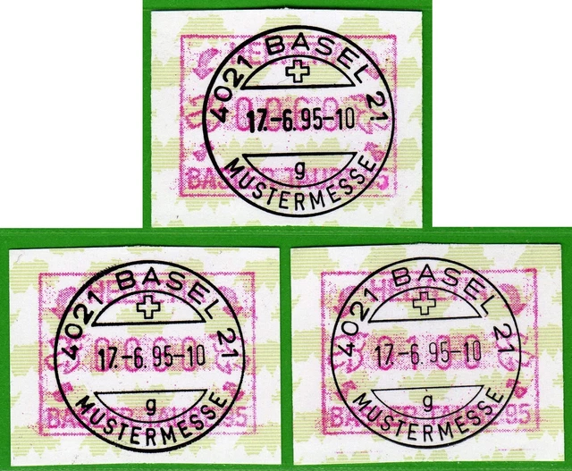 1995 Schweiz Suisse ATM 6 Basler Taube / Satz 60/80/100 Ersttag Tages-O Frama