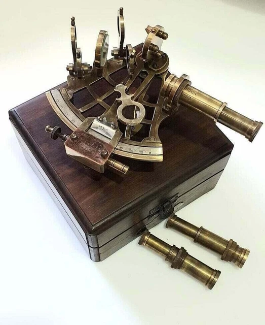 Vintage Maritimer 5 Zoll Sextant aus Messing mit Holzbox Marine