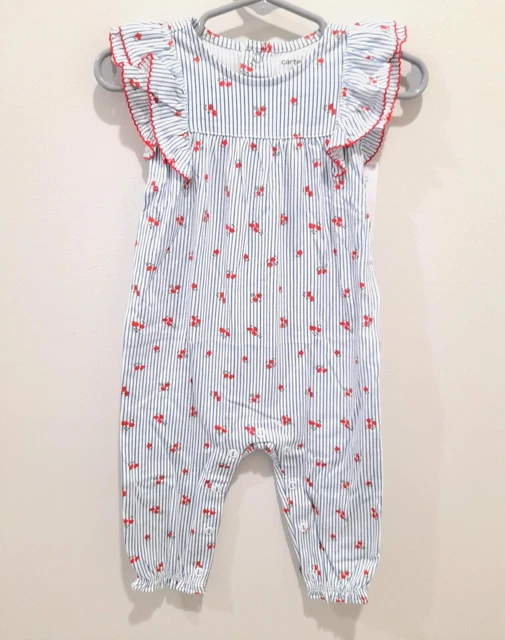 Carter's Infant Baby Girl Striped Floral Romper Jumpsuit Size 6 Months