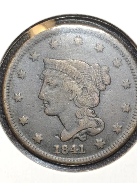 1841 Large Cent  Nice Details Slightly Bent