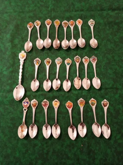Lot of 24 Antique Souvenir State Spoons A