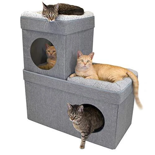 Kitty City Large Stackable Grey Condo Cat Cube Cat House Pop Up Bed Cat Ottom...