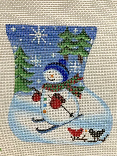 Handpainted Needlepoint Canvas Snowman’s Skating B Christmas Ornament, JWPO#101