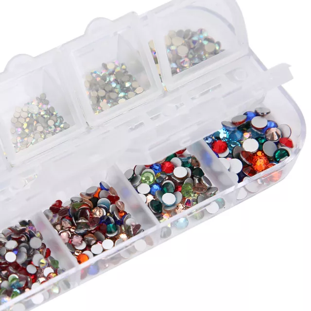 (5)12 Grids Nail Art Rhinestones DIY Nail Decoration Makeup Glitter Beads AGS