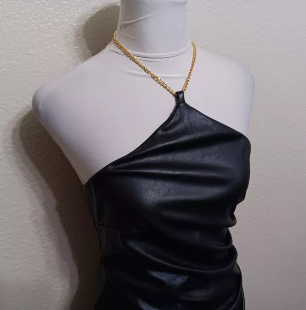 NOOKIE L BLACK Faux Leather Barbella Halter Mini Dress $99.99 - PicClick