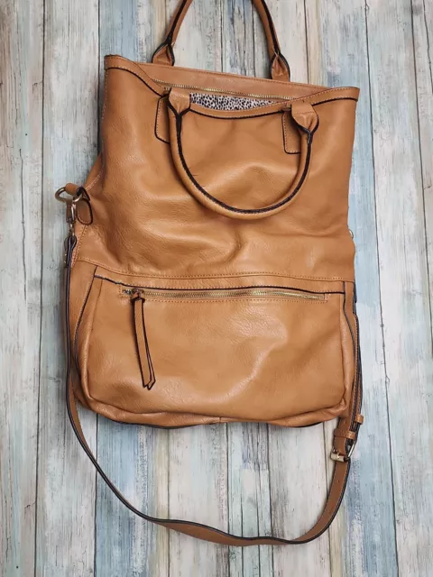 Sole Society Crossbody Handbag Tan Purse Foldover  Adjustable Strap Pockets
