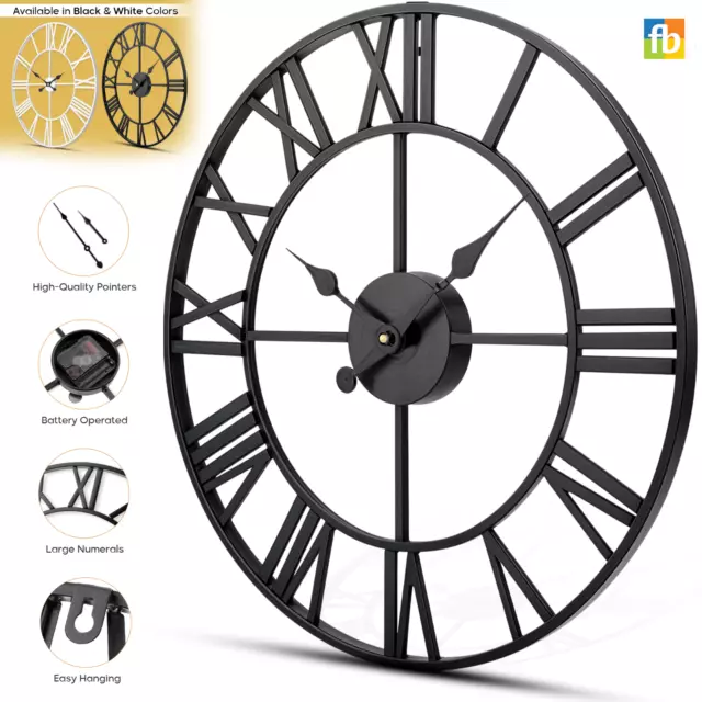 Giant Round Roman Skeleton Wall Clock - Open Face Home Décor for Bedroom Kitchen