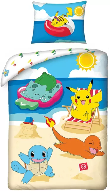 Pokemon Set Cama Individual Funda Nórdica 140x200cm + Almohada En 100% Algodón