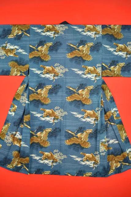 Vintage Japanese Kimono Wool Antique BORO JUBAN Kusakizome MEN Dyed/A237/425