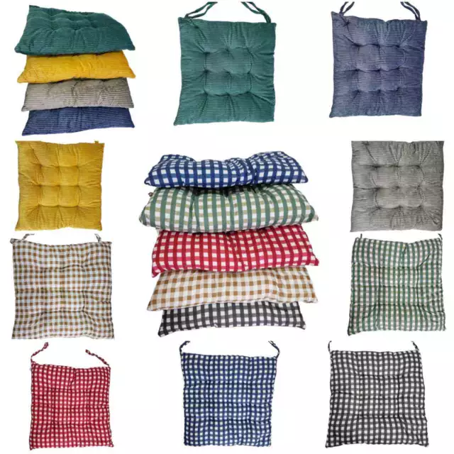 Seat Pad Dining Room Garden Kitchen Chair Seat Cushions Tie On Gingham Plain