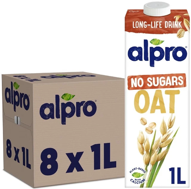 Alpro bevanda all'avena senza zucchero alternativa al latte vegetale 8 x 1 litro NUOVO MHD 3/24