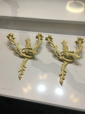Vintage 2 Wall Sconces Double Candles Holder  Cast iron French Style -Art Nouvea