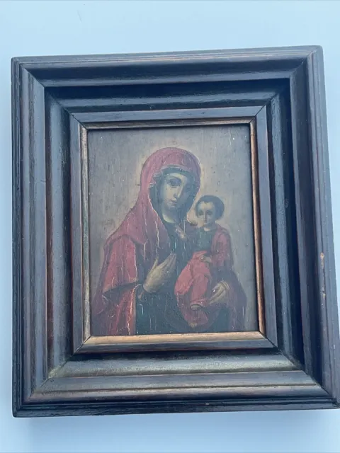 Antique Old Master Painting Madonna Religious Icon Portrait 18th To 19th Century