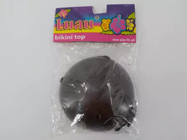 Adult Hawaiian Luau Bikini Top 1 Size Fit Most Dark Brown Plastic Black Cord Nip