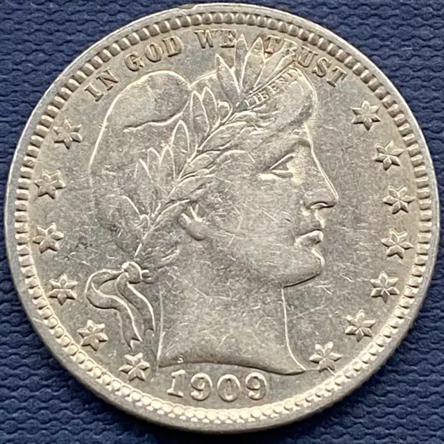 1909 D Barber Quarter 25c Higher Grade AU + #54565