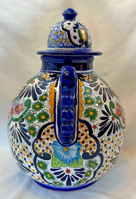 Talavera Mexican Folk Art Ginger Jar/Lid Castillo Hechoen Hand Painted-16" RARE 2