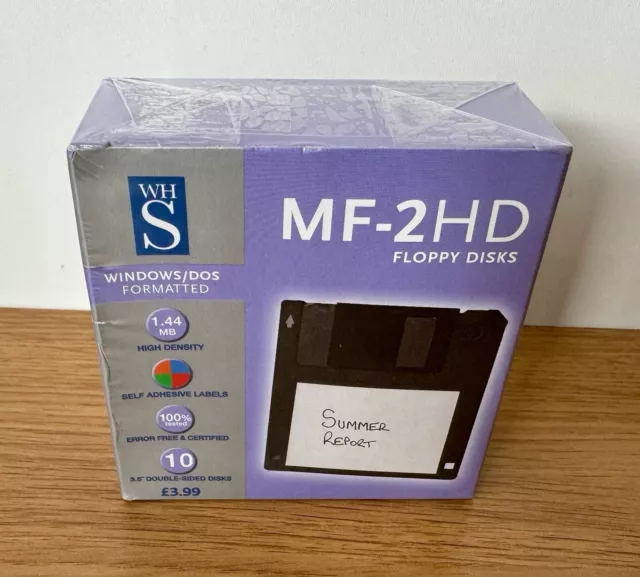 SEALED 10 WH Smith MF-2HD 1.44MB 3.5" Double Sided Floppy Disks & Labels Black