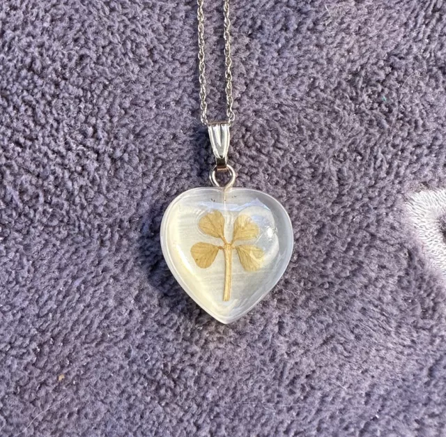 10k Chain With 14k Four Leaf Clover Heart Pendant