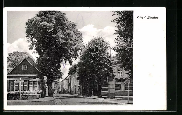 Lindlar, Straßenpartie mit Gasthaus Jägerhof und Häusern, Ansichtskarte 1905