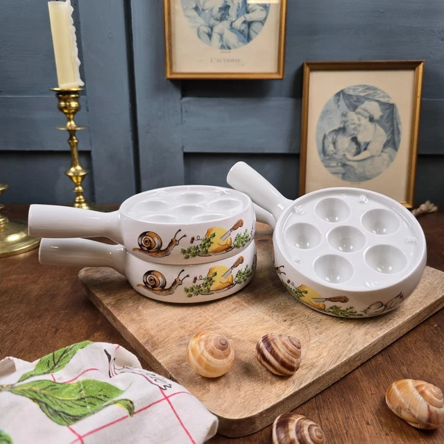 4 ASSIETTES à escargots - Poêlons - Plats - Grès - Vintage EUR 20,00 - FR