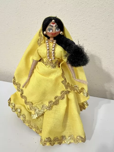 Vintage INDIAN Woman Doll Hand Made Cloth Wire Decor 6”  Golu Navaratri Bridal