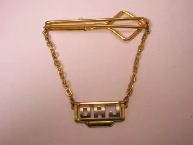 =OAJ Monogram Initials Cable Chain Vintage SWANK Pendant Tie Bar Clip