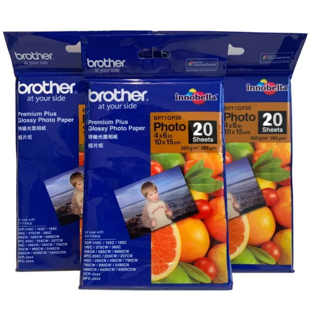 3pk Brother Genuine Premium Plus Glossy Photo Paper 20 Sheets 10 x15cm (4x6 in)