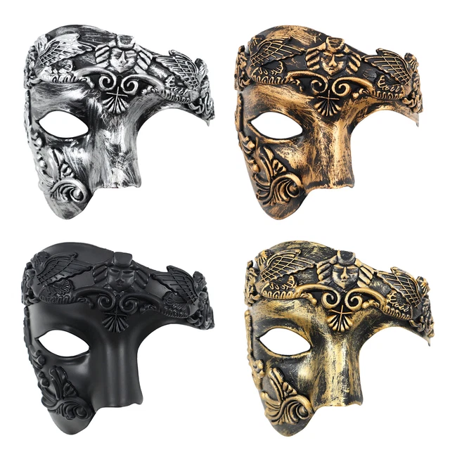 Unpainted Half Face Cracked Phantom Masquerade Mask - Black