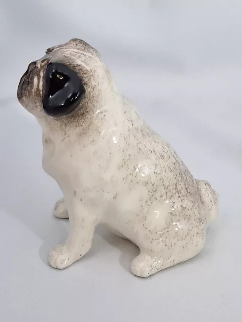 Jenny Winstanley Size 2 Pottery Pug Dog with Cathedral Glass Eyes New Signed (1) 3