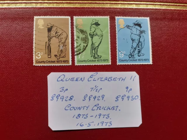 gb stamps,Queen Elizabeth II 3p 7.5p 9p SG928/930 County Cricket 1873-1973,16.5.