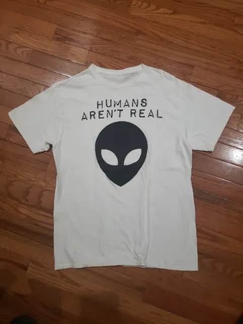 Humans Aren't Real Shirt Adult Medium White Spell Out Pullover Tee Mens