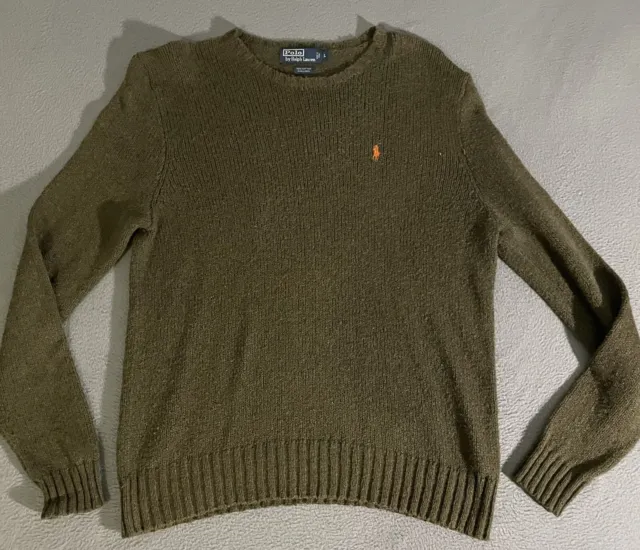 Vintage POLO Ralph Lauren Linen Blend Sweater Green Crewneck Cotton Mens Large