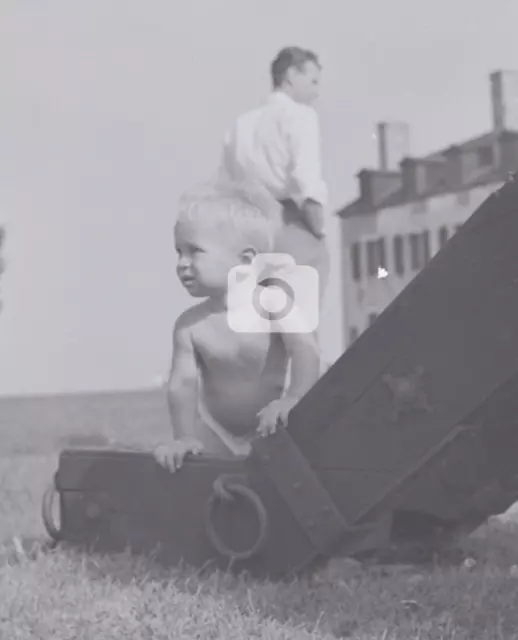 Little Boy Playing On Slide Playground Summertime 1940s/1950s *Original Negative