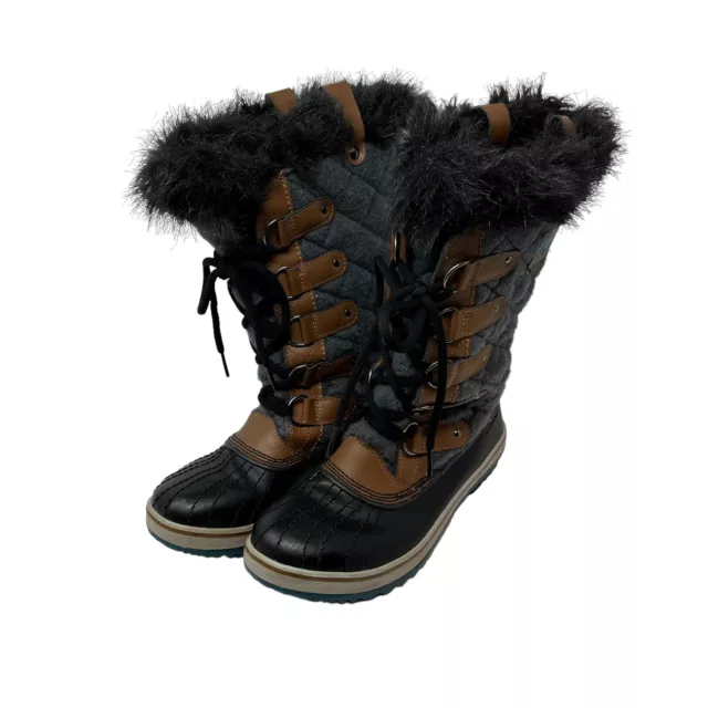 Sorel Womens 7 Tofino NL2113-242 Black Gray Lace Up Mid-Calf Snow Boots Faux Fur