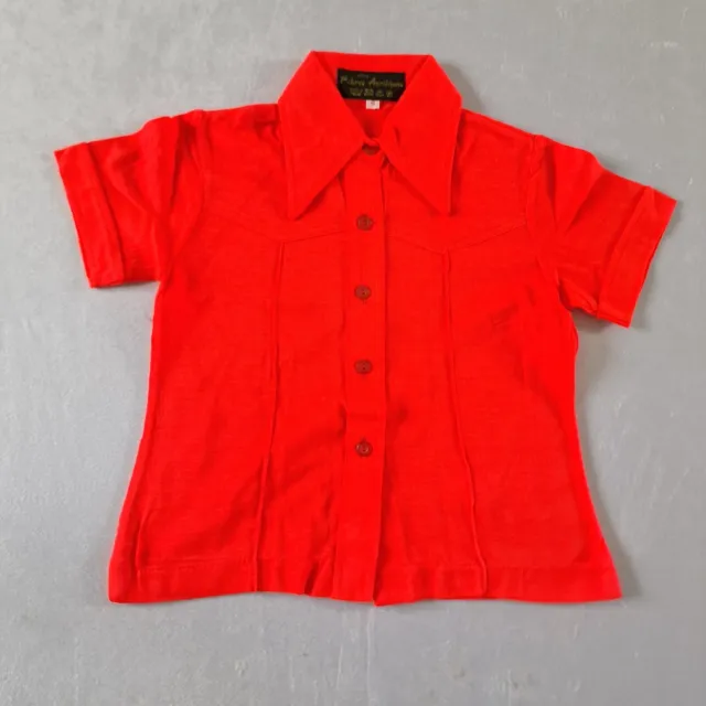 Vintage Girls Dagger Collar Shirt -5-6 Yrs- Red Acrylic Deadstock 70s KB06