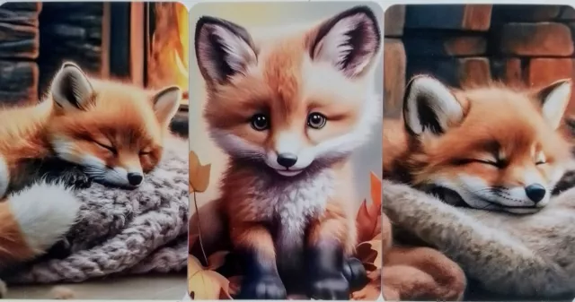swap cards Modern playing card back set of 3 Adorable little Foxes