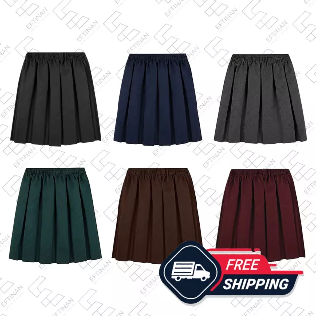 Girls School Uniform Box Pleated Skirt Round Elasticated Waist Back to School UK