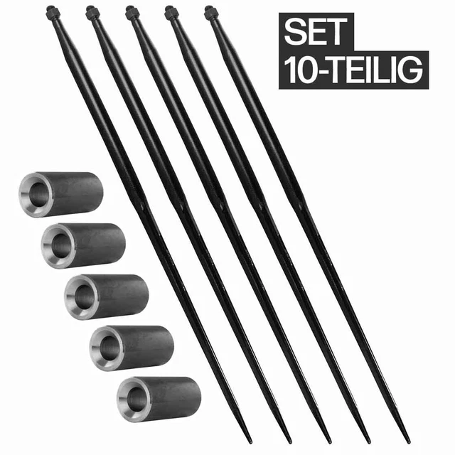 5er Set 900mm Frontladerzinken + 5x 50x145mm Konusbuchse Zinken Großballenspieß