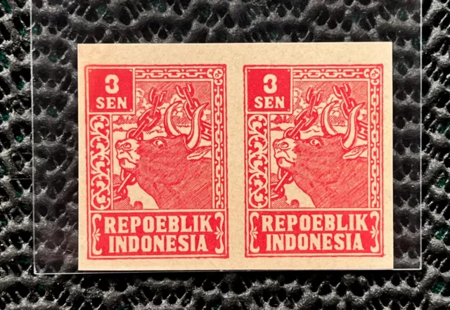 Indonesia 1947 - 1949 3 Sen Revolution Period Block Of 2 Imperforated