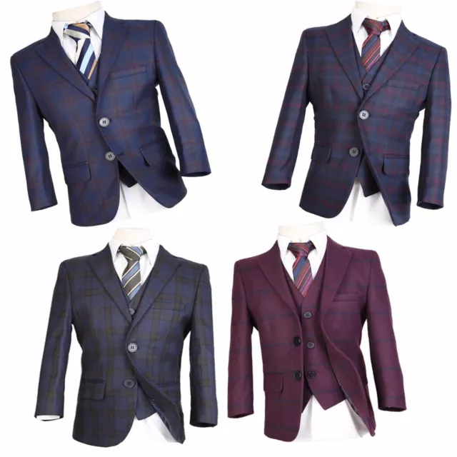 Boys Wool Mix Checkered Suits Boy Pageboy Wedding Prom Suit